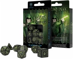 Pegasus QWOELV19 - Q Workshop, Elvish Dice Set, Black & Glow-in-the-Dark RPG, Ornamented-Würfel, 7 Stück