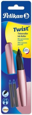 Cover Pelikan Tintenroller Twist, Girly Rose, universell für Rechts- und Linkshänder, 1 Stück auf Blister mit 2 Patronen
