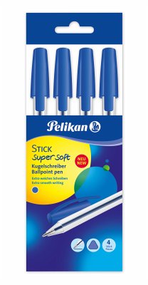 Pelikan Kugelschreiber Stick super soft, blau, 4 Stück im Polybeutel