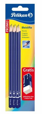 Pelikan Promo, 6 Bleistifte HB + 1 Radierer AL30 Gratis