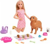 Barbie Puppe (blond) mit Hund und Welpen