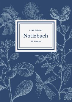 Notizbuch schön gestaltet mit Leseband - A5 Hardcover blanko - 100 Seiten 90g/m² - floral dunkelblau - FSC Papier - A5, Notizbuch;A5, Notebook