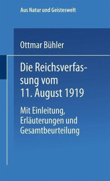 Die Reichsverfassung vom 11. August 1919 (eBook, PDF) Die Reichsverfassung vom 11. August 1919 (eBook, PDF)