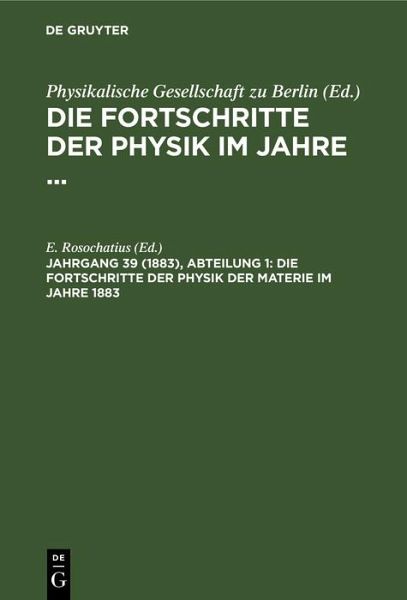 Die Fortschritte der Physik der Materie im Jahre 1883 (eBook, PDF)