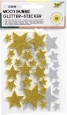 Folia Moosgummi Glitter-Sticker STERNE I , 40 Stück gold/silber