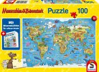 Schmidt 56412 - Mauseschlau & Bärenstark, Reise um die Welt, Puzzle mit Wissensbüchlein, 100 Teile