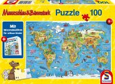 Schmidt 56412 - Mauseschlau & Bärenstark, Reise um die Welt, Puzzle mit Wissensbüchlein, 100 Teile