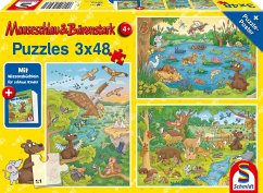 Schmidt 56413 - Mauseschlau & Bärenstark, Reise in die Natur, Puzzle mit Wissensbüchlein, 3x48 Teile