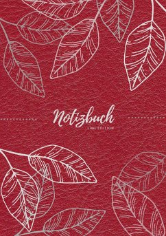 Notizbuch Tagebuch A5 liniert - 100 Seiten 90g/m² - Soft Cover - Silberne Blätter auf rot - FSC Papier - A5, Notizbuch;A5, Tagebuch