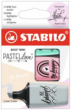 Cover Textmarker - STABILO BOSS MINI Pastellove 2.0 - 3er Pack - rosiges Rouge, zartes Türkis, Hauch von Minzgrün