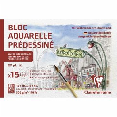 Aquarellblock 10x15 cm mit vorgezeichneten Motiven, 15 Blatt 300g, Motiv Paris