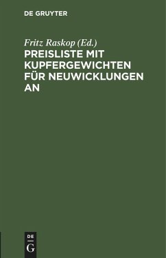 Cover Preisliste mit Kupfergewichten für Neuwicklungen an
