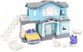 Green Toys 8601239 - Spielhaus mit Auto und Spielfiguren, blau, Spielset, 10-teilig