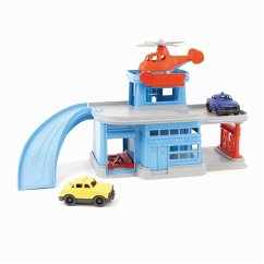 Green Toys 8601312 - Parkgarage mit Hubschrauber und 2 Autos, Parkhaus mit Zubehör, Spielset, 5-teilig