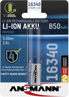 Ansmann 16340 Li-Ion Akku 850mAh 3,6V Standard-Version 1300-0017