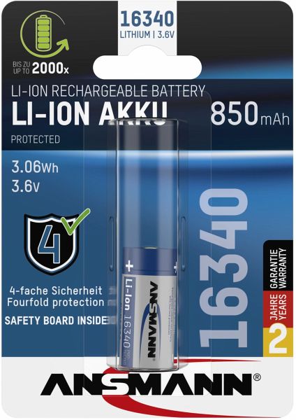 Ansmann Akku Li-Ion 16340 850 mAh micro USB - Batterien & Akkus