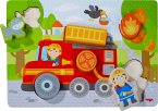 HABA 306291 - Holzpuzzle Feuerwehrauto, Greif-Puzzle, 7-teilig