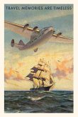 Vintage Journal Airplane and Sailing Ship Travel Poster
