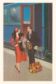 Vintage Journal Twenties Couple on Train Platform Travel Poster