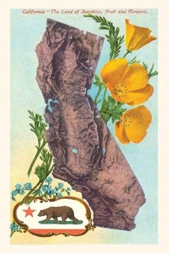 Vintage Journal California Map with Bear and Poppies
