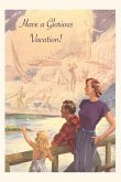 Vintage Journal Family looking at the Sea Postcard