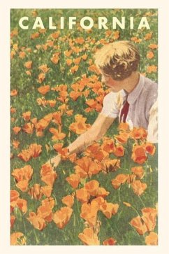 Vintage Journal Woman sitting in Field of California Poppies