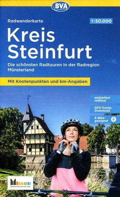 Radwanderkarte BVA Kreis Steinfurt mit Knotenpunkten und km-Angaben, 1:50.000, reiß- und wetterfest, GPS-Tracks Download