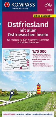 KOMPASS Fahrradkarte 3322 Ostfriesland mit allen Ostfriesischen Inseln mit Knotenpunkten 1:70.000