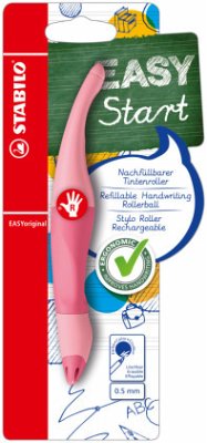 Ergonomischer Tintenroller für Rechtshänder - STABILO EASYoriginal Pastel in rosiges Rouge - Einzelstift - Schreibfarbe blau (löschbar) - inklusive Patrone