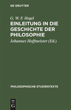 Einleitung in die Geschichte der Philosophie - Hegel, G. W. F.