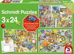 Schmidt 56416 - Wo ist das blaue Auto?, Kinderpuzzle, Rätselpuzzle, 3x24 Teile