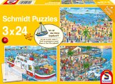 Schmidt 56418 - Wo ist das kleine Segelboot?, Kinderpuzzle, Rätselpuzzle, 3x24 Teile