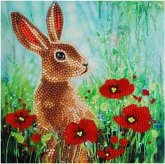 Craft Buddy CCK-A101 - Crystal Art Card Kit, Wild Poppies and the Hare, Hase, 18x18cm, Kristall-Kunstkarte, Diamond Painting