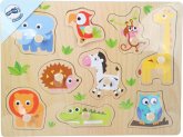 Small foot 4763 - Setzpuzzle Zootiere, Greifpuzzle, Holz, 9 Puzzleteile