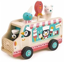 Tender Leaf 7508235 - Penguins Gelato Van, Eiswagen mit Zubehör, Spielset, Holz, 6-teilig, Maße: 22x10x17cm