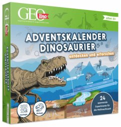 Cover FRANZIS 67205 - GEOlino Adventskalender Dinosaurier - entdecken und erforschen. 24 spannende Experimente für die Weihnachtszeit, für Kinder ab 8 Jahren.