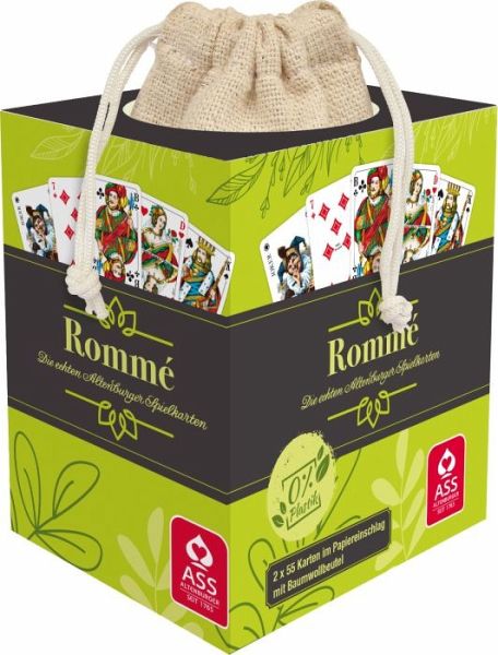 ASS10031869-001 - Rommé plastikfrei, frz. Bild, 110 Karten im Stoffbeutel, Kartenspiel ASS10031869-001 - Rommé plastikfrei, frz. Bild, 110 Karten im Stoffbeutel, Kartenspiel