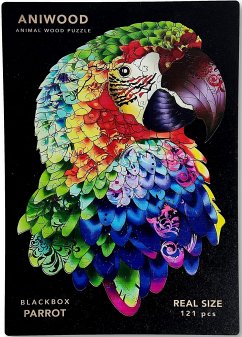 Cover Aniwood J2314M - Animal Wood Puzzle, Blackbox Parrot M, Papagei, Holz-Puzzle, 121 Teile