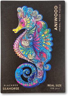 Aniwood J2323S - Animal Wood Puzzle, Blackbox Seahorse S, Seepferdchen, Holz-Puzzle, 100 Teile