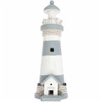Holzdeko Leuchtturm, hellblau/weiß