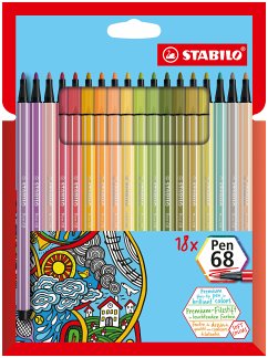 Premium-Filzstift - STABILO Pen 68 - 18er Pack - mit 18 verschiedenen Farben