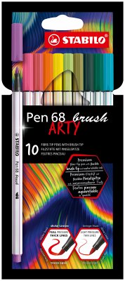 Premium-Filzstift mit Pinselspitze für variable Strichstärken - STABILO Pen 68 brush - ARTY - 10er Pack - mit 10 verschiedenen Farben