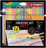 Fineliner & Premium-Filzstifte - STABILO point 88 & Pen 68 - ARTY - 24er Pack - in Pastellfarben - 12x point 88 in 12 Farben, 12x Pen 68 in 12 Farben