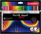 Premium-Filzstift mit Pinselspitze für variable Strichstärken - STABILO Pen 68 brush - ARTY - 30er Pack - mit 30 verschiedenen Farben