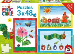 Schmidt 56431 - Eric Carle, Die Welt der Raupe Nimmersatt, Kinderpuzzle mit Poster, 3x48 Teile