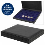Münz-Kassetten in luxeriöser Lederausstattung mit königsblauem Velourseinsatz für 20 Format 10 DM, 10 Euro, 20 Euro-Münzen in Kapseln