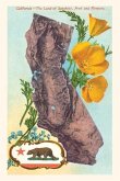 &quote;The Vintage Journal California Map with Bear and Poppies