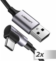 2x1 UGREEN Angled USB-C To USB-A Data Cable Black 1M