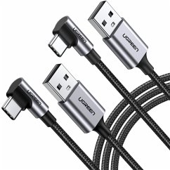2x1 UGREEN Angled USB-C To USB-A Data Cable Black 2M