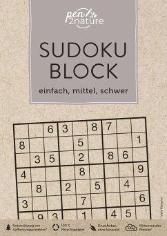 Sudoku-Block: einfach, mittel, schwer. 192 Sudokus in 3 Schwierigkeitsstufen - pen2nature